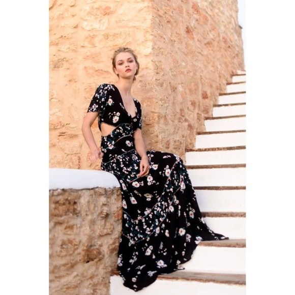 Ba&sh blush floral ecru maxi Women's Cut outs dress size 2 (M) $525 - Picture 1 of 5